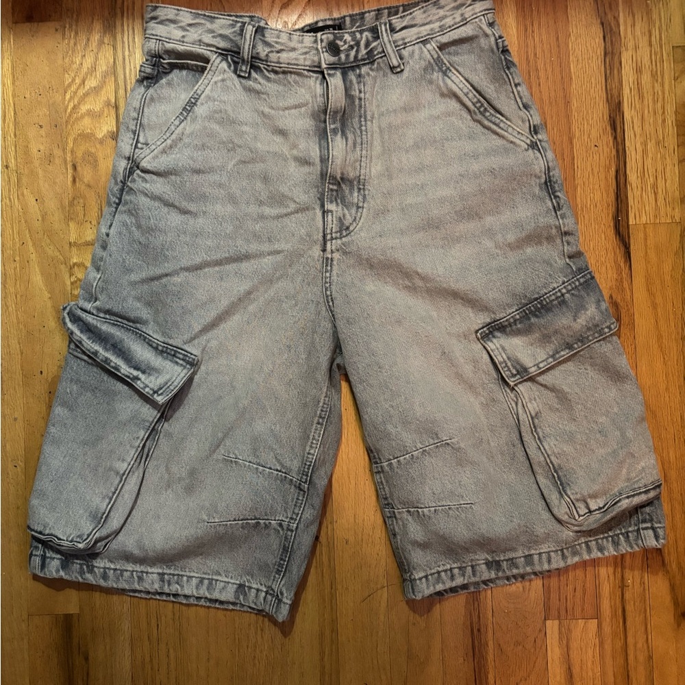 Pull&Bear Gray Denim Skater Cargo Shorts for Men